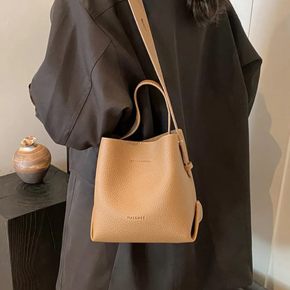 PU Leather Bucket Bag Women Shoulder Crossbody Handbag