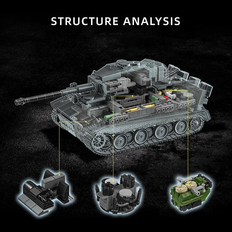 Tiger Tank MOC Building Set – 1:28 Scale WWII Military Blocks