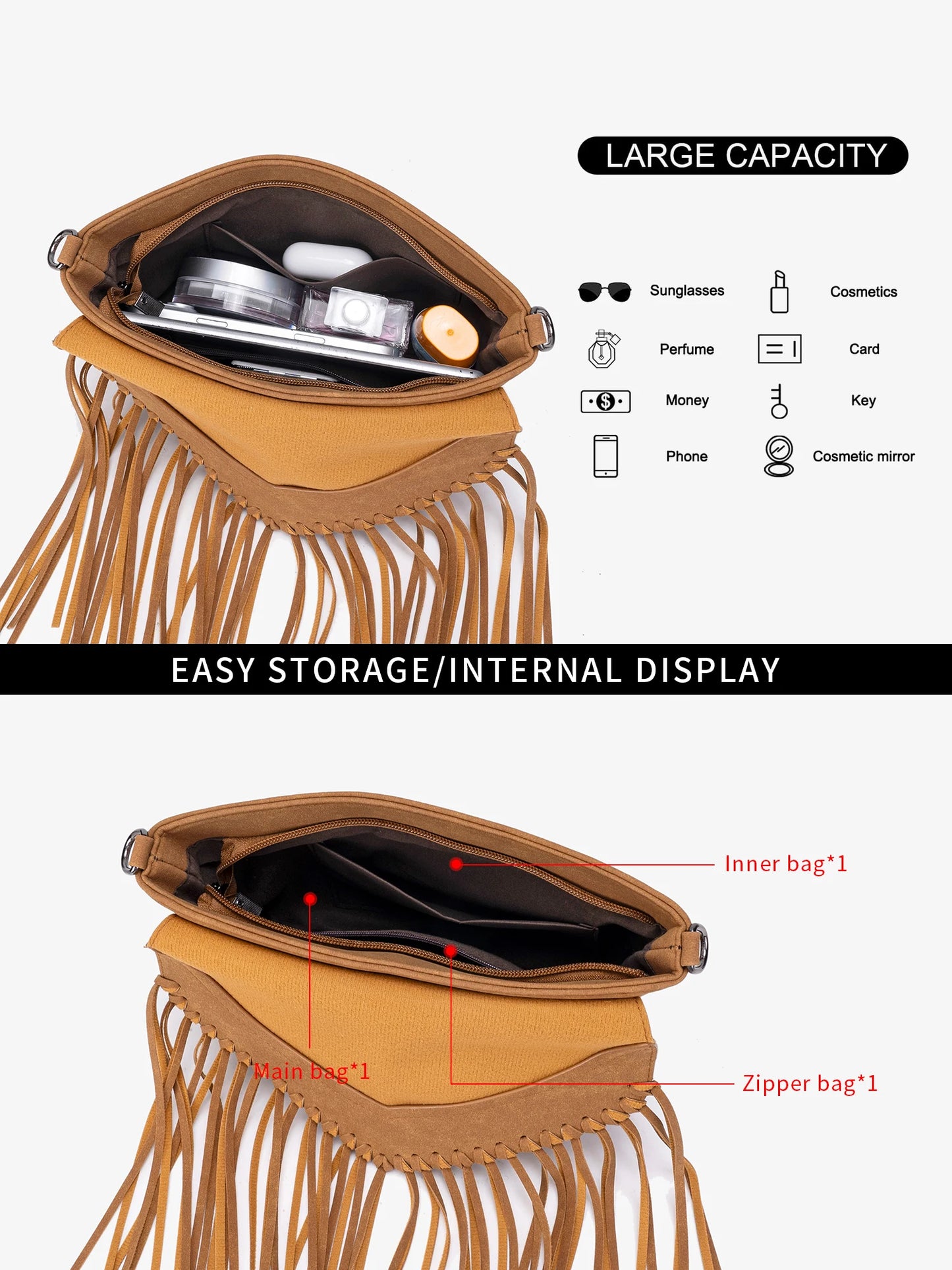 Bohemian Fringe Crossbody Bag – Women's Tassel Shoulder Bag