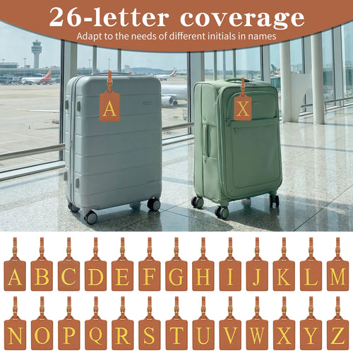 Personalized Initial Luggage Tag – Brown PU Leather Monogram Suitcase Label