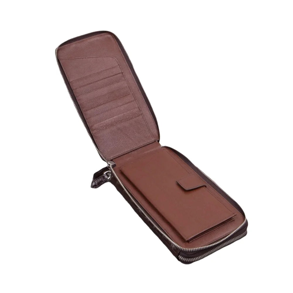 Crocodile Leather Men's Long Clutch Wallet | Zipper Card Holder