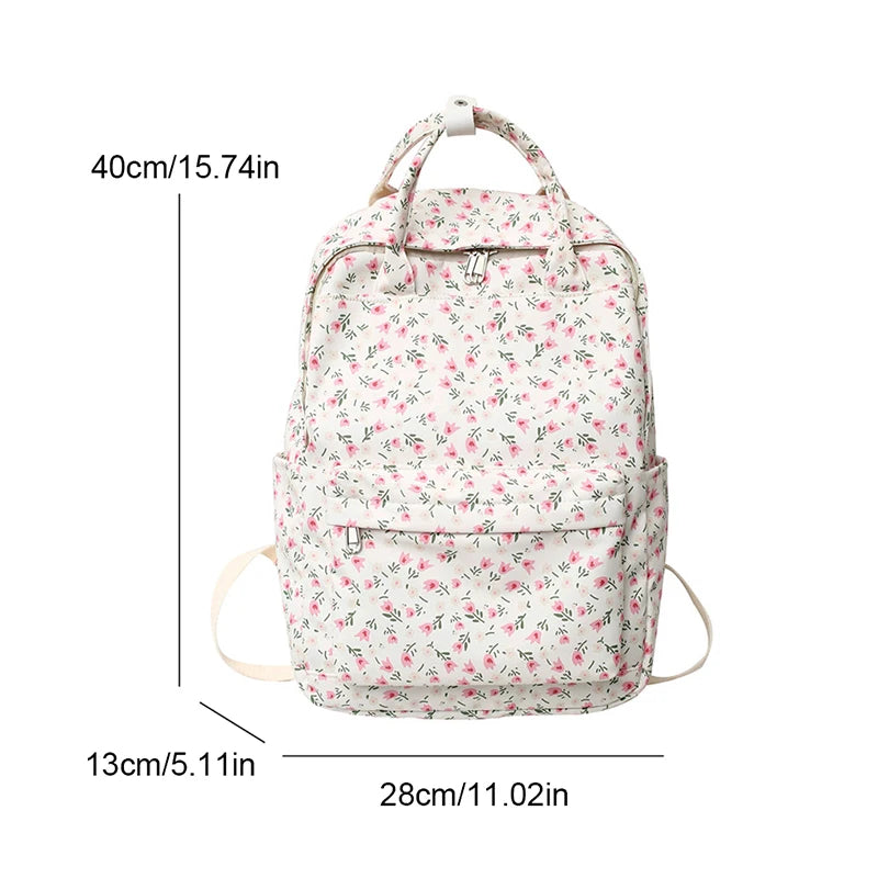 Floral Print Nylon Backpack – Lightweight Women's School Bag