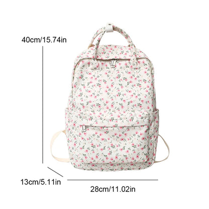 Floral Print Nylon Backpack – Lightweight Women's School Bag