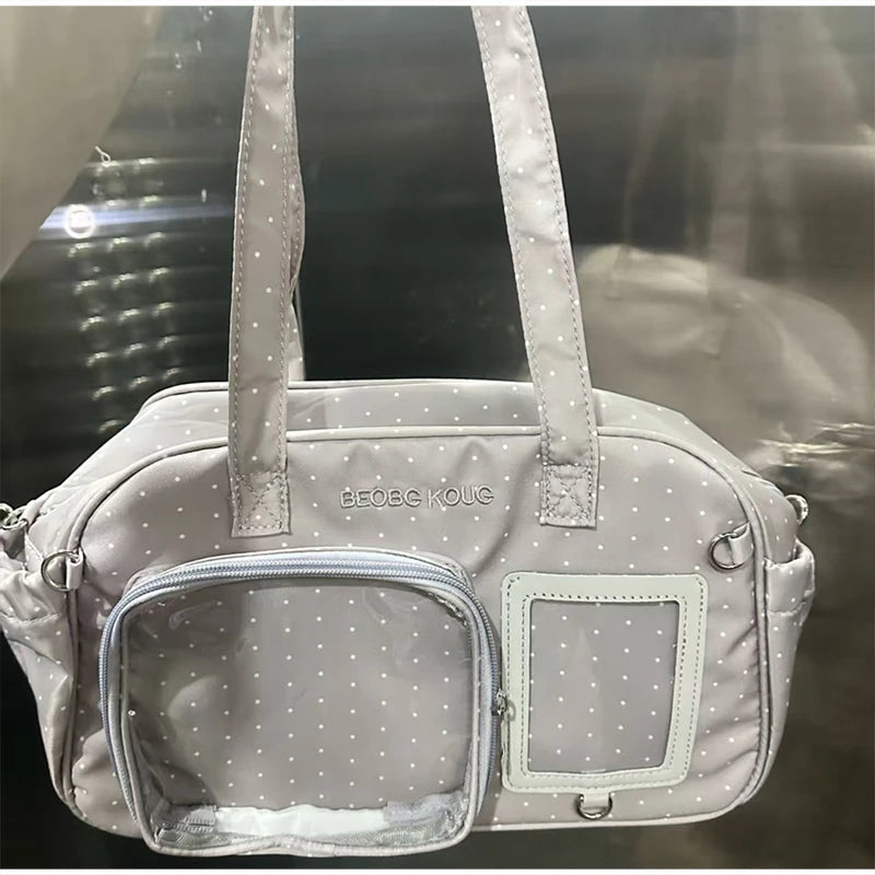 Kawaii Itabag Polka Dot Crossbody Bag with Clear Pin Display Window