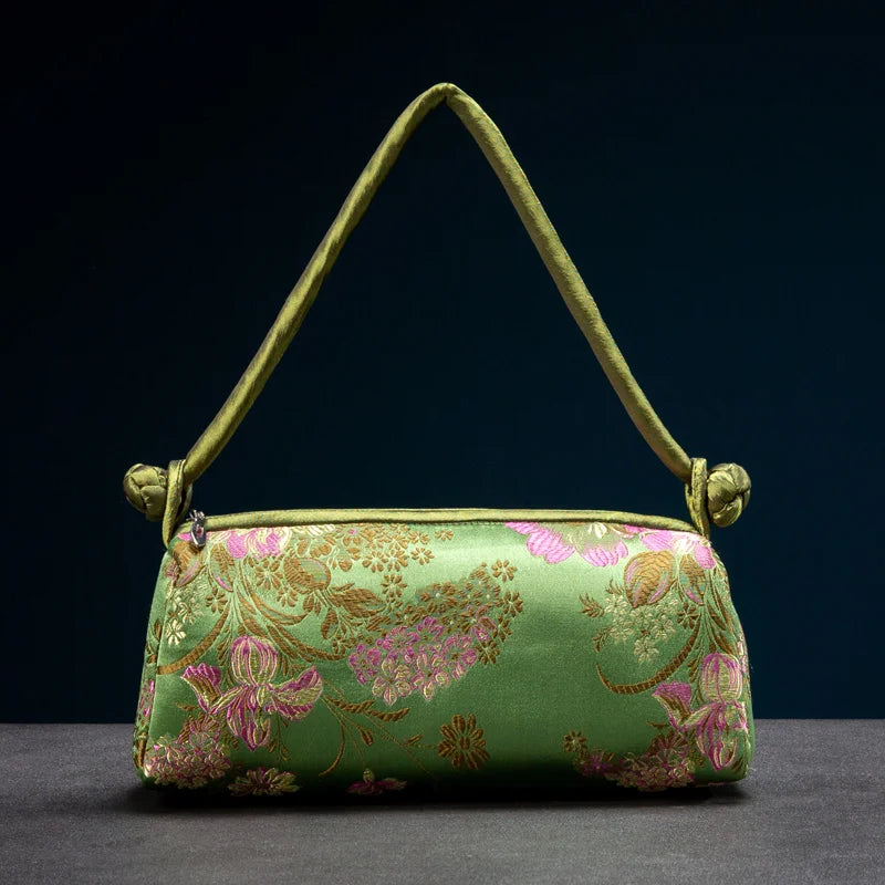 Embroidered Silk Shoulder Bag – Floral Cheongsam Purse