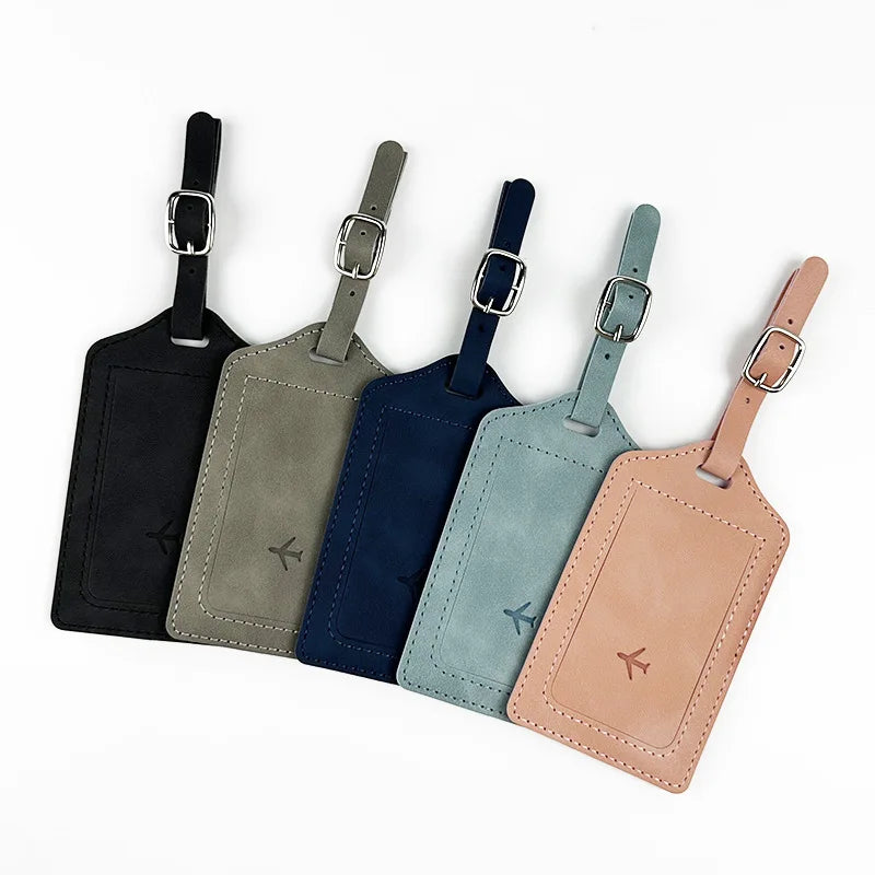 Leather Luggage Tag with Card Slot – Travel Baggage Label for Men & Women