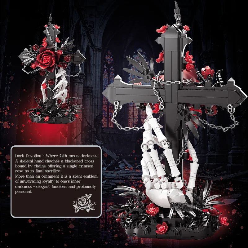 Gothic Rose Cross Building Blocks – Dark Romance MOC Brick Set