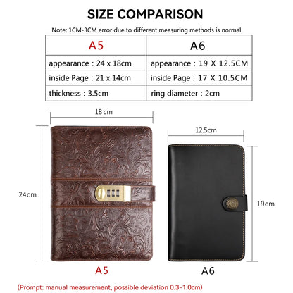 Locked Leather Journal A5 Notebook with Password Lock