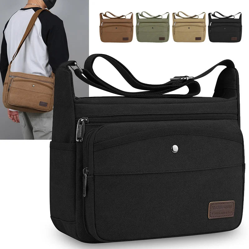 Men's Canvas Crossbody Shoulder Bag – Multi-Pocket Travel Messenger