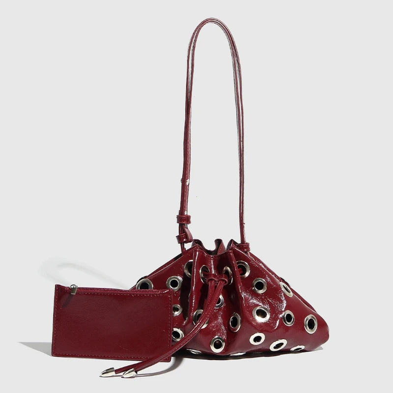 Y2K Metal Eyelet Shoulder Bag – Women's Drawstring Crossbody Purse