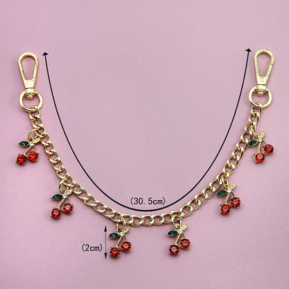 Crystal Cherry Bag Charm Chain with Dual Gold Clips
