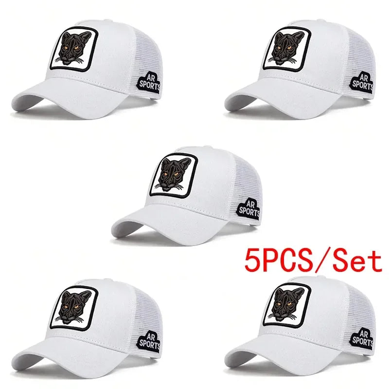 Panther Embroidery Mesh Trucker Cap – Unisex Adjustable Baseball Hat