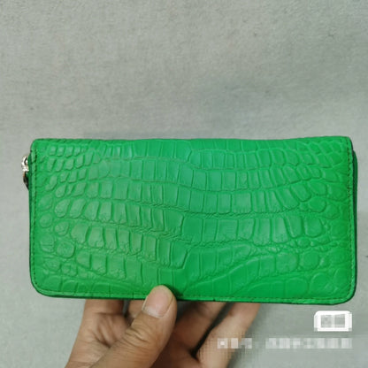 Genuine Crocodile Leather Long Zipper Wallet – Green