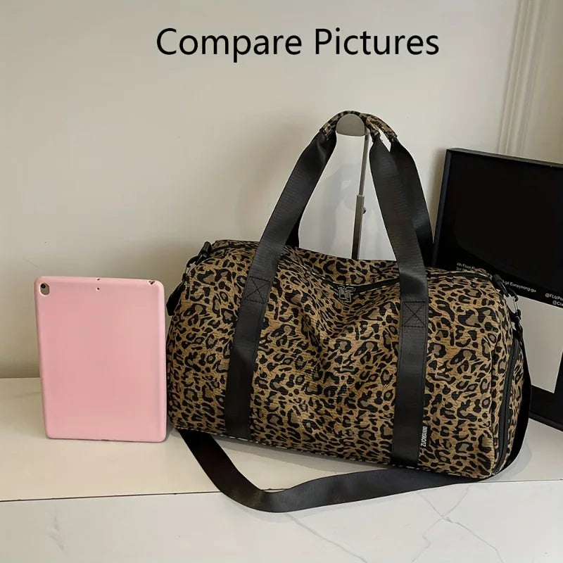 Leopard Print Weekender Duffel Bag – Large Capacity Travel Bag