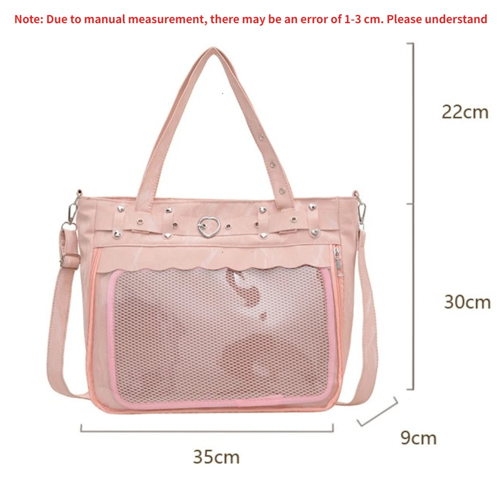 Itabag Tote Bag Clear Mesh Window Heart Buckle Shoulder Bag
