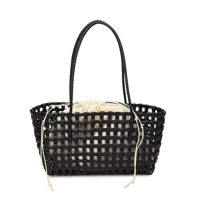 Hollow-Out Woven Basket Tote Bag – Boho Beach Handbag