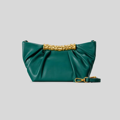 Elegant Ruched Hobos Clucth Bag Luxury Designer Metal Handle Women Handbags Soft Pu Leather Shoulder