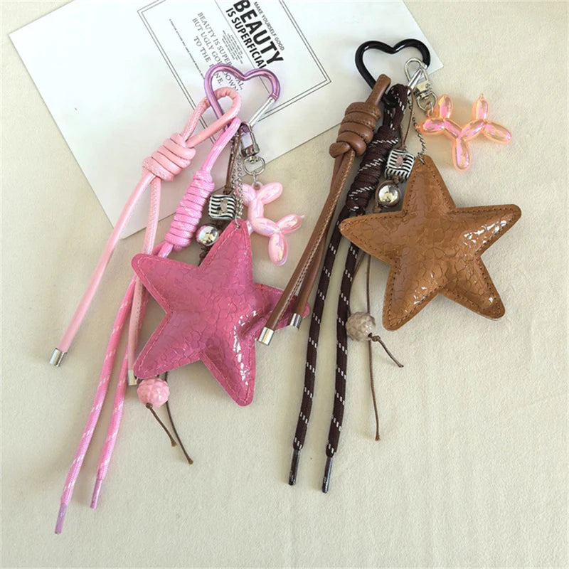 Y2K Star Keychain & Bag Charm – Leather Rope Pendant Keyring