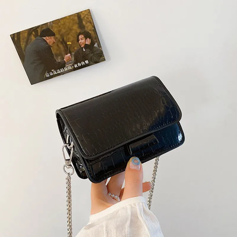 Y2K Crocodile Pattern Chain Shoulder Bag – Mini Crossbody Purse