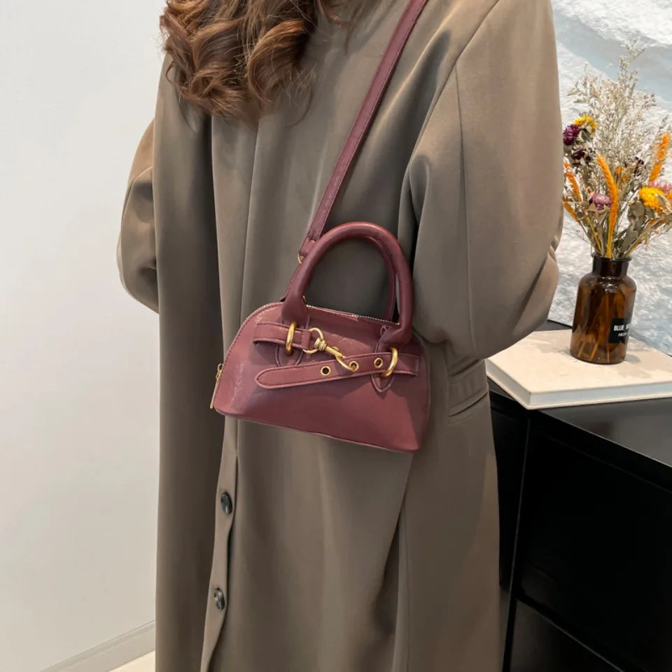 Mini Top-Handle Crossbody Bag for Women – Belt Buckle Shell Bag