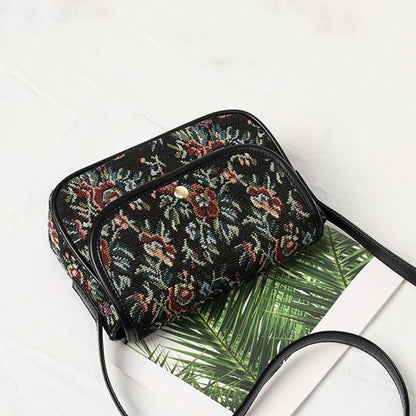 Vintage Floral Tapestry Crossbody Bag for Women