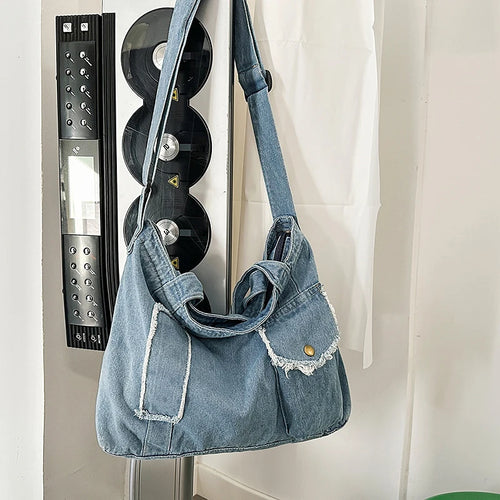 Women's Denim Tote Bag – Large Crossbody Shoulder Bag for School & Daily Use