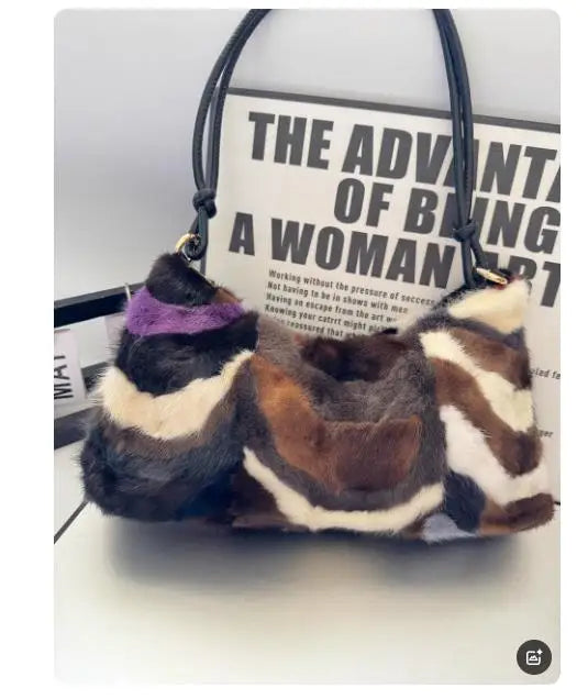 Mew Real Mink Fur Natural Cloud Winter Thick Bag Single Shoulder Women Fluffy Evening Ladies - Thick