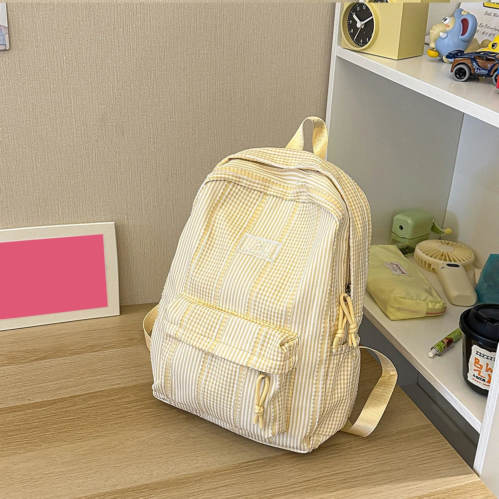 Cute Pastel Stripe Backpack for Teen Girls – Soft School Bag