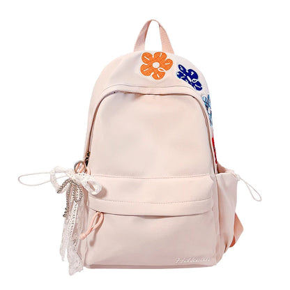 Kawaii Floral Bow Backpack for Girls – Large Nylon School Bag