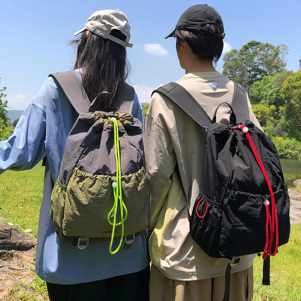 Lightweight Drawstring Backpack – Color-Blocked Sports & Travel Bag