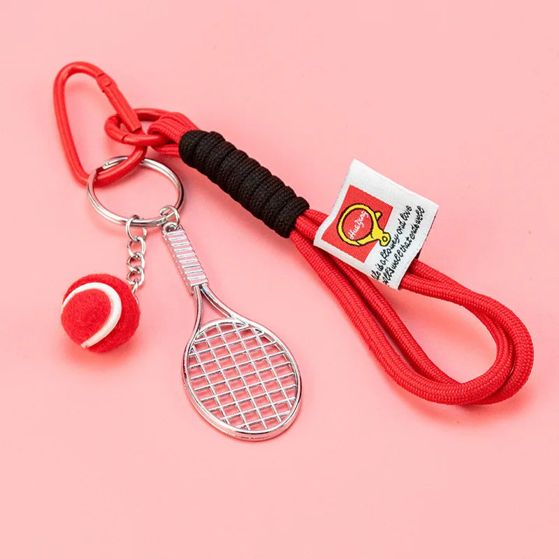 Tennis Racket Keychain – Handwoven Rope Bag Charm & Key Ring