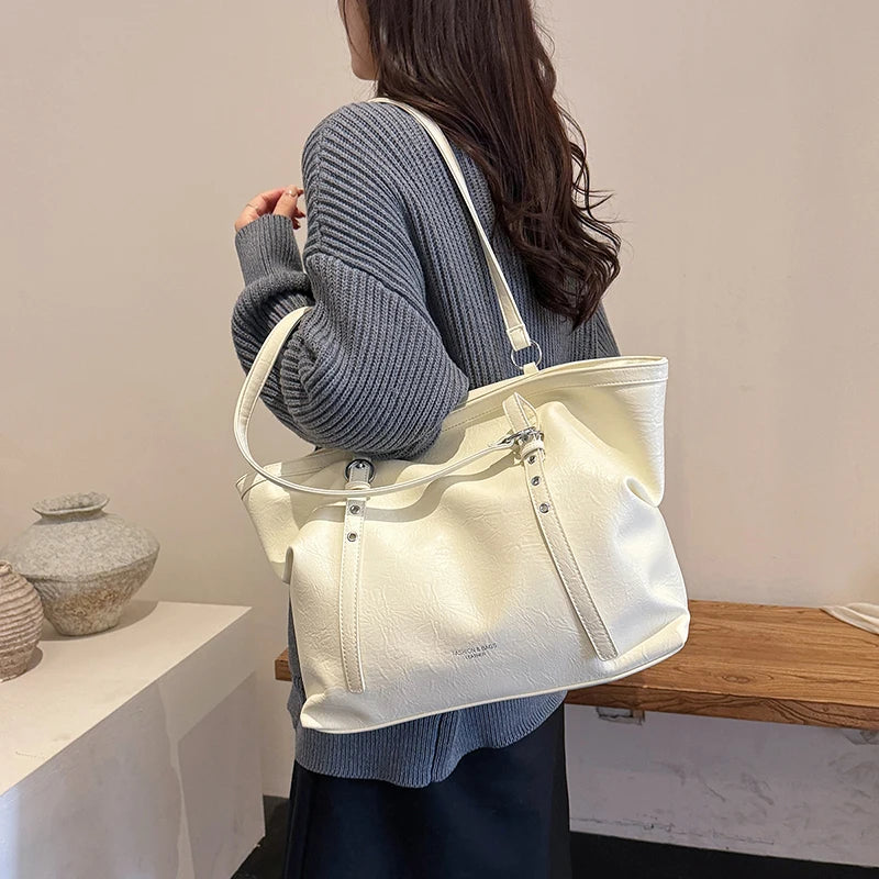 Moods Women Big Shoulder Tote Bags Soft Vegan Leather Solid Color Large Capacity Shoppers Latest
