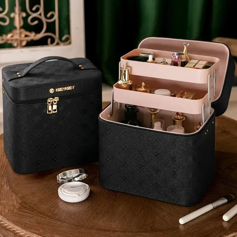 Large Makeup Bag with Mirror – Women's Luxury Cosmetic Organizer Case