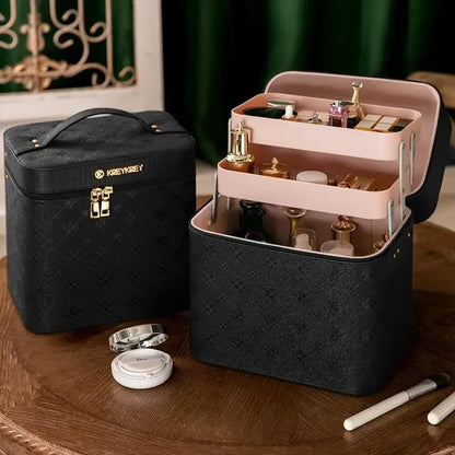 Large Makeup Bag with Mirror – Women's Luxury Cosmetic Organizer Case