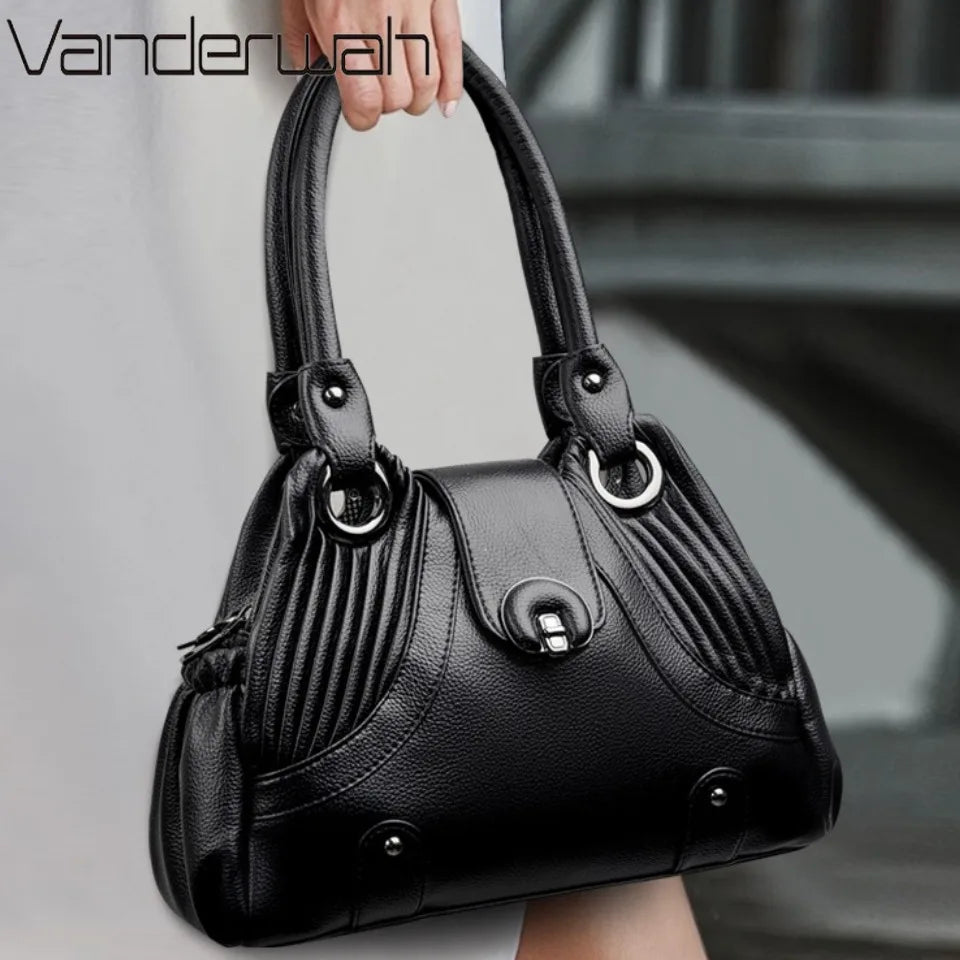 Leather Tote Handbag for Women – Designer Two-Layer Shoulder Bag