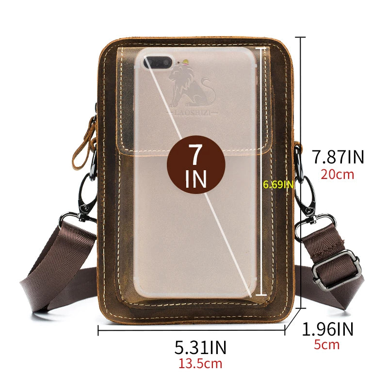 Men's Leather Phone Bag – Cowhide Belt Waist & Crossbody Bag