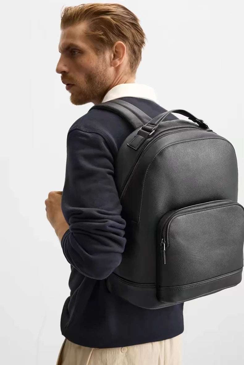 Men's PU Leather Laptop Backpack – Business & School Bag