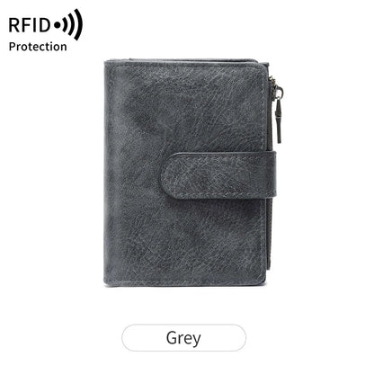 RFID Anti-Theft Women's Wallet – Retro Trifold Coin Purse with Zipper Closure