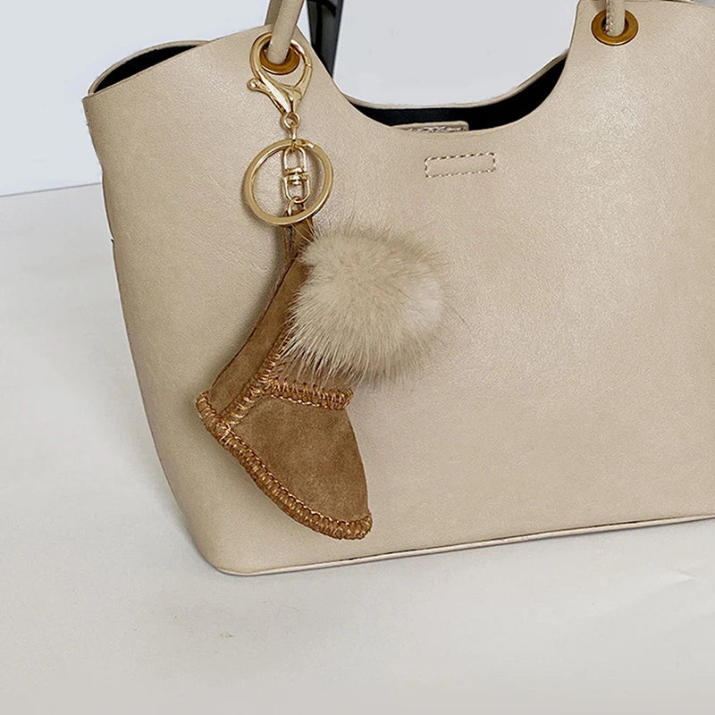 Fluffy Pompom Glove Keychain – Cute Winter Bag Charm