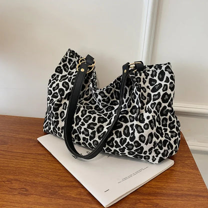 Tote Bags Shopping Travel Canvas Women Popular Handbags Large Capacity Leopard Shoulder