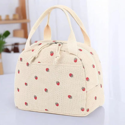 Corduroy Lunch Bag Thermal Insulation Box Storage Handbag Multifunctional Kid School Cooler Picnic