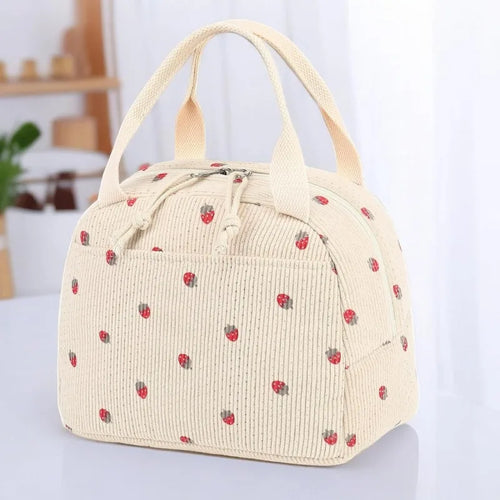Corduroy Lunch Bag Thermal Insulation Box Storage Handbag Multifunctional Kid School Cooler Picnic