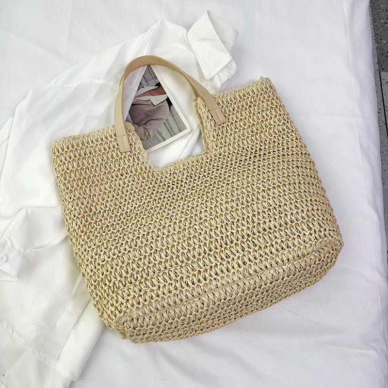 Moods Summer Beach Straw Woven Shoulder Tote Bags Women Large Capacity Shopping Totes Brand