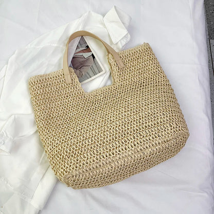 Moods Summer Beach Straw Woven Shoulder Tote Bags Women Large Capacity Shopping Totes Brand