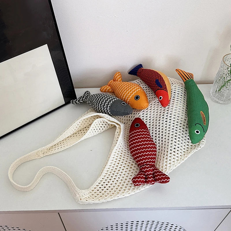 Fish Knit Tote Bag – Crochet Shoulder Bag with 3D Fish