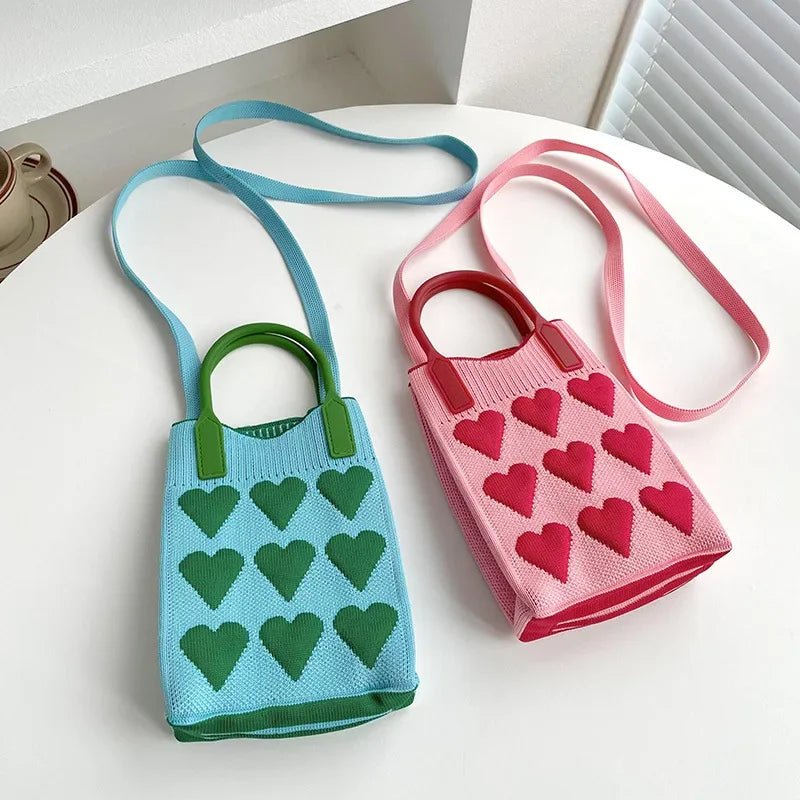 Heart Knit Mini Handbag – Cute Women's Shoulder & Crossbody Bag