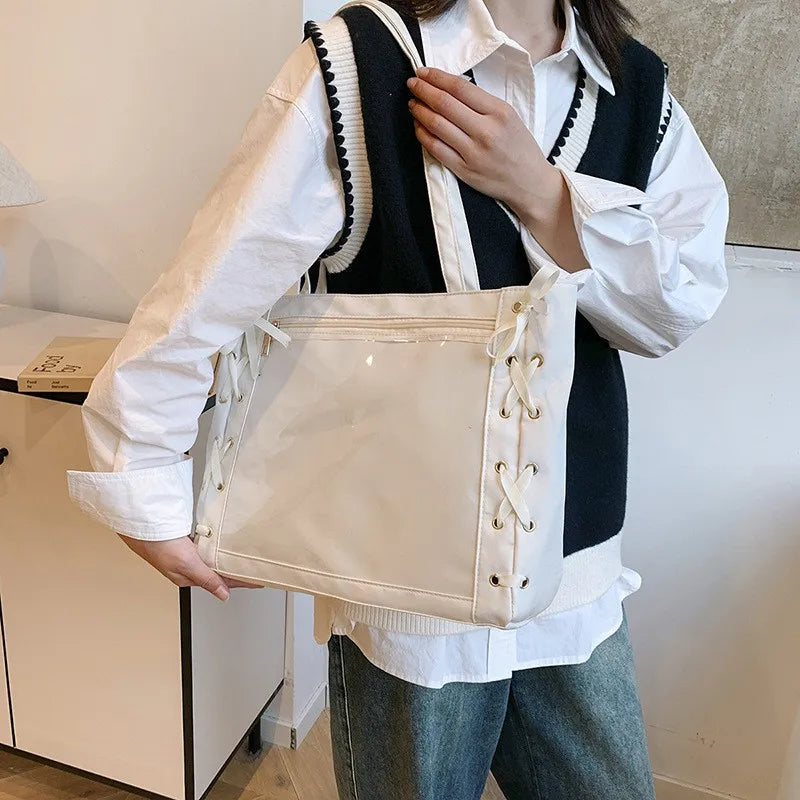 Ita Bag Transparent Satin Bowknot Shoulder Tote – Anime Badge Display Bag