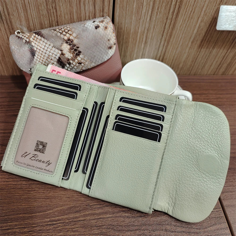 Snake Pattern Genuine Leather Tri-Fold Short Wallet for Women