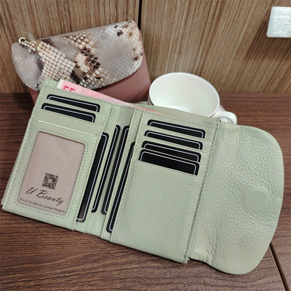 Snake Pattern Genuine Leather Tri-Fold Short Wallet for Women