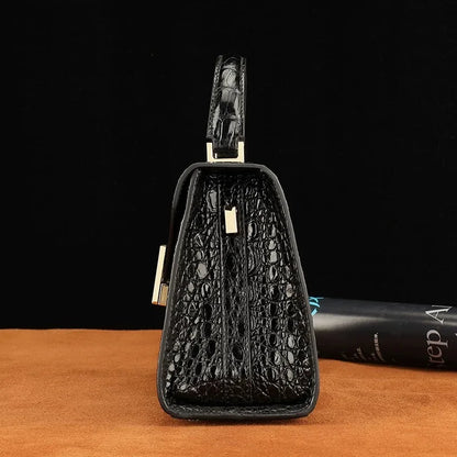 Crocodile Leather Top Handle Crossbody Bag – Black